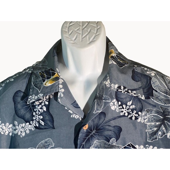 ROUNDY BAY Men's Short Sleeve Button Floral Shirt Gray Large - Picture 2 of 6